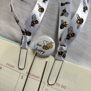 Bee Happy Jumbo Planner Clip Set - Cute Bee Ribbon Paperclips for Planners, Jour